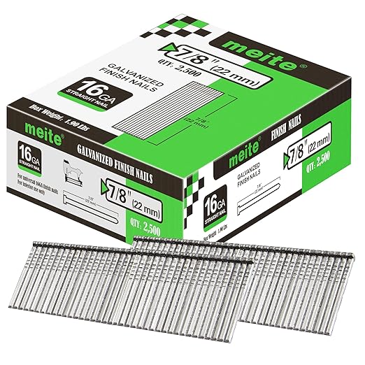 meite 16 Gauge Finish Nails, 7/8-Inch Galvanized 16GA Finish Nails, Small Straight Finishing Nail for 16 Gauge Finish Nailer Guns (1 Case)