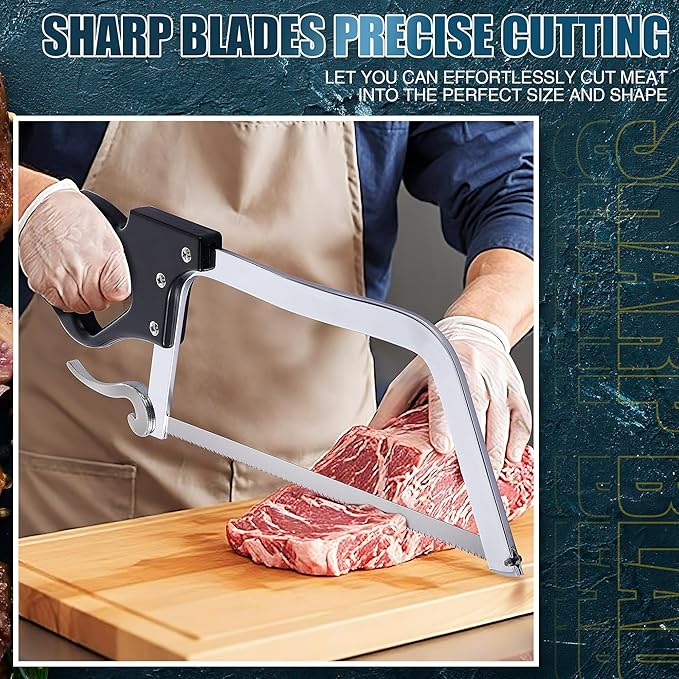 16 Inch Butcher Saw Meat and Bone, Professional Meat Processing Saw with Stainless Steel Blade, Quick Release Black Tightening Cam Comfort Handle, for Household, Processed Livestock and Game