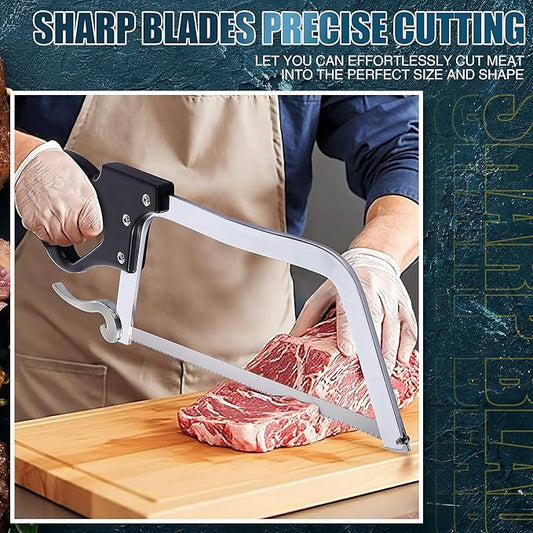 16 Inch Butcher Saw Meat and Bone, Professional Meat Processing Saw with Stainless Steel Blade, Quick Release Black Tightening Cam Comfort Handle, for Household, Processed Livestock and Game