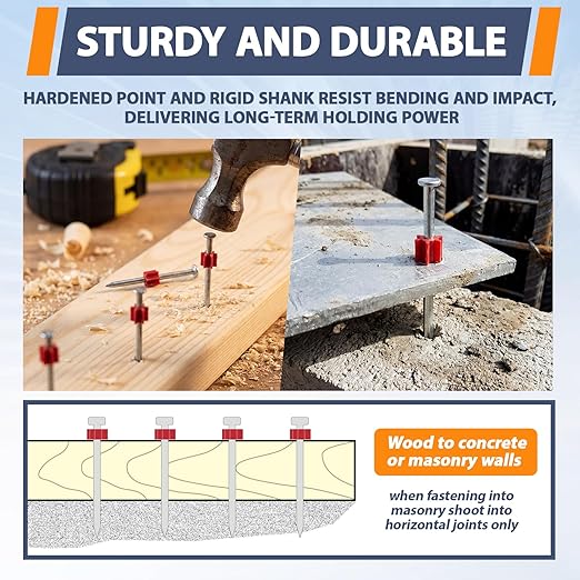 200 Pcs 3" Powder Actuated Fasteners, Sturdy Steel Drive Pins with Red Anti-jam Flute, Single Pin Concrete Nails for Concrete Steel, Fits Most Powder Actuated Tools