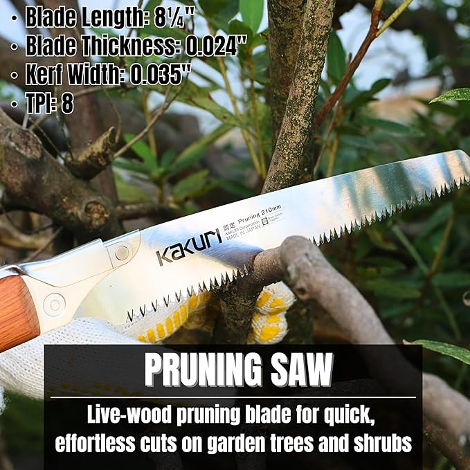 KAKURI Japanese Hand Saw Set - Compact Pull Saw [Rough Cut 8.2", Hardwood 8.2", Pruning 8.2", Bamboo Cutting 8.2"] - Red Oak Handle with Oil Finish, Canvas Carrying Case - Made in Japan