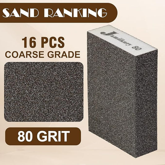 16Pcs 80 Grit Sanding Blocks, Jamiikury Coarse Sanding Sponge Washable and Reusable, Wet Dry Sandpaper Sponge for Wood Metal FurniturePaint and Drywall