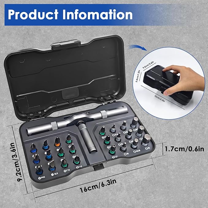 24 in 1 Magnetic Ratchet Screwdriver Set, DIY Magnetic Screwdriver Set with Detachable Handle&Multi-Bit, Portable Screwdriver Kit Precision Repair Tool for Furniture, Computer, Bicycle, Electronics