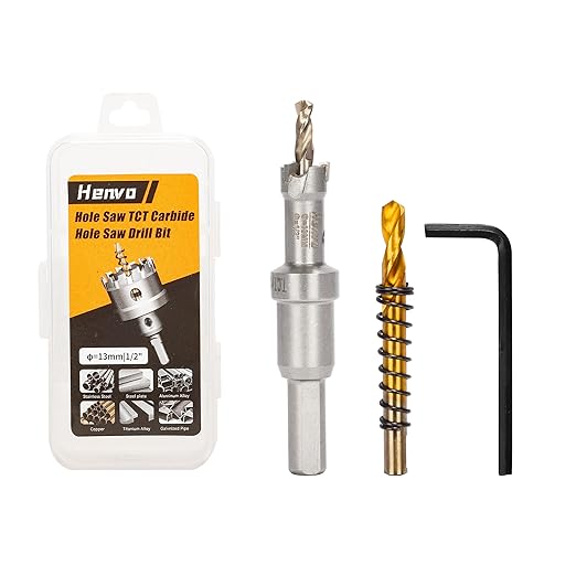 Hole Saw 1/2" (13mm) Heavy Duty Carbide with 2 Pilot Drill Bits - Metal Hole Cutter Cuts Stainless Steel, Iron, Copper, Brass, Plastic