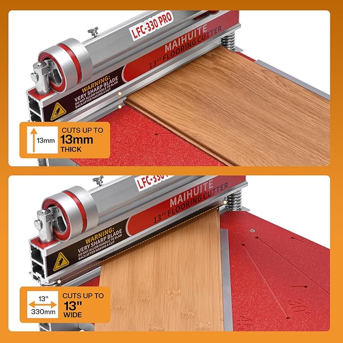 Laminate/Vinyl Floor Cutter, 13” Vinyl Plank Cutter – Easy Angle & Length Cutting, Flooring Tools – Cuts Laminate Floor, Engineered Wood, LVP, LVT, VCT, SPC, WPC, HSS Blade, Spare Blade Included