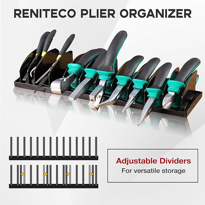 Plier Organizer Rack, Pliers Holder with Non-Slip Rubber Base and Adjustable Dividers, 11-Slot Tool Box Organizer, Cutter Organizers, Tool Drawer Organizer(Pliers Not Included)