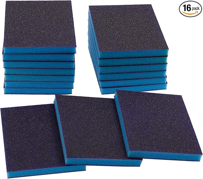 BokWin 16Pcs Sanding Sponge, 60 Grit Washable Sponge Sand Blocks,Wet and Dry Reusable Sanding Blocks Kit for Plastic, Wood, Metal, Furniture (Coarse Grade)