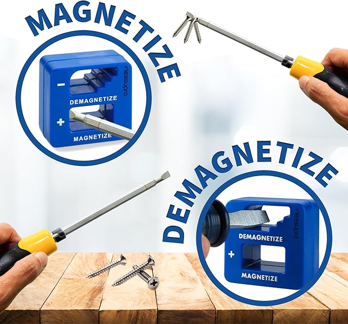 Demagnetizer and Magnetizer for Screwdrivers Tips, Bits, and Small Tools, Large or Big Screws, Drills, Drill Bits, Sockets, Nuts, Bolts, Nails and Precision Construction, Blue - 3 Pack