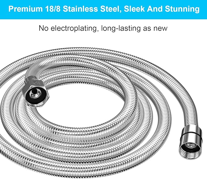 118" Shower Hose, Extra Long 304 Stainless Steel Handheld Shower Head Hose Extension/Replacement, Flexible & Durable, G1/2 Universal Insert & Nut