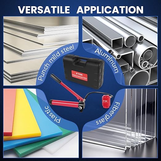 Hydraulic Knockout Punch Set (1/2" to 2") - Electrical Conduit & Metal Sheet Hole Cutter Kit, 8 Ton, Alloy Steel