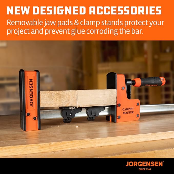 JORGENSEN 18-Inch Parallel Bar Clamp, Heavy-Duty Cabinet Master Clamp for Woodworking Glue-Up, 2200 lbs Force, Quick Release, Spreader Function, 2-Pack