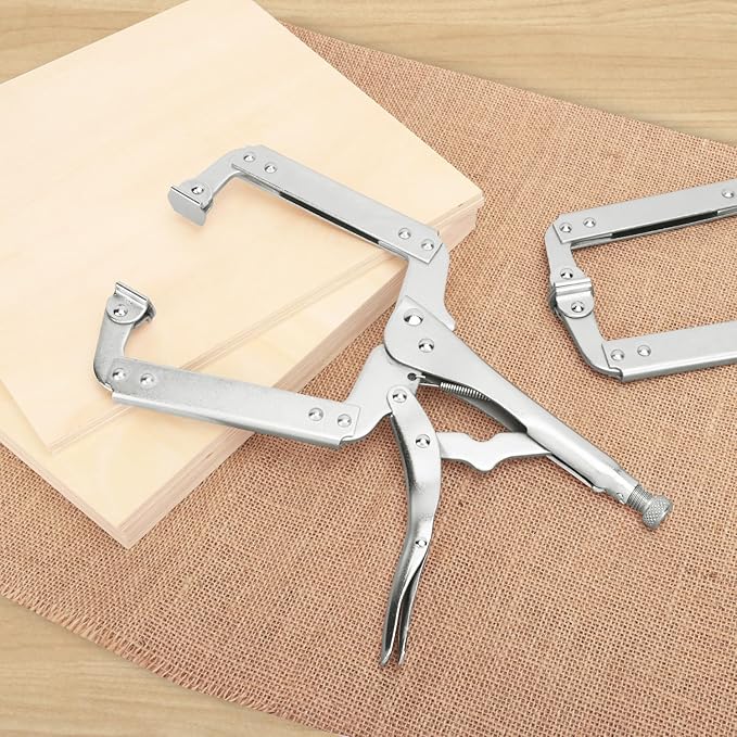 4 Pack 14 Inch C Clamp Locking Pliers,Locking C Clamp, Adjustable Nickel Plated C Pliers For Wood Working, Welding, Electrician Maintenance and more, by GENHAKON