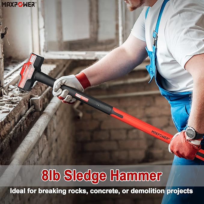 MAXPOWER 8lb Sledge Hammer, 32 inch Fiberglass Handle Length