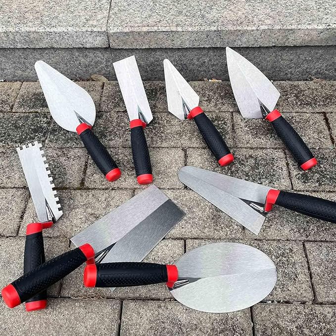 8 Pack Masonry Hand Tool Set, 3 PC Brick Trowels, 3 PC Margin Trowels, 7??Gauging Trowel and 7??Bucket Trowel, Bricklaying Hand Tool for Concrete, Cement, Plaster, Tile Construction Projects