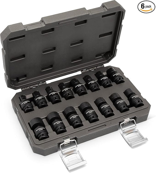 GEARWRENCH 15 Piece 3/8inch Drive 6 Point Universal Impact Socket Set, Metric - 84918N (Pack of 6)