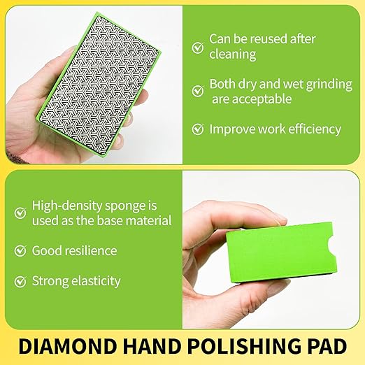 Diamond Hand Polishing Pads, 4PCS Diamond Sanding Pads with Foam Backing 60/100/200/400 Grit,Sanding Block for Glass Wood Ceramic Marble Metal Tile Tools(Wet&Dry