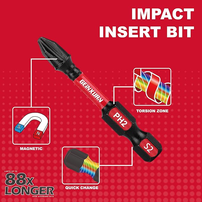 Impact Tough #2 Phillips Mixed 2/3/6 in. D2 Steel Long Extension Insert Driver Bits,30Pack 1/4 Inch Hex Shank Long Cross Magnetic PH2 Screwdriver Bits Set
