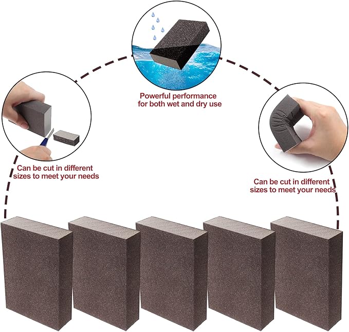 220 Grit Sanding Block - 12Pcs, Wet Dry Sanding Sponge Foam Sandpaper Block Washable & Reusable Sandpaper Sponge for Drywall Wood Plastic Metal Furniture