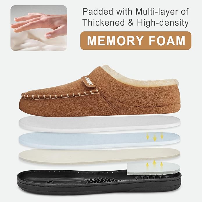 ATHMILE Mens House Shoes Fuzzy Warm Moccasin Memory Foam House Slippers for Men Cozy Winter Mens Slippers for Home Bedroom Indoor Outdoor