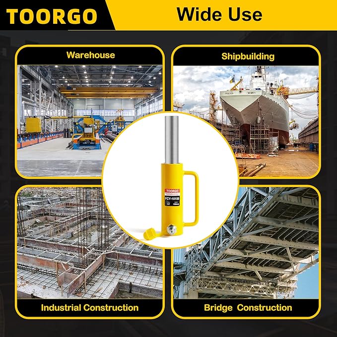 10T 6Inch Stroke Porta Power Single Acting Lifting Cylinder for Shipbuilding, Machinery and Industry,Automatically Retract Split Hydraulic Cylinders Tools, Yellow