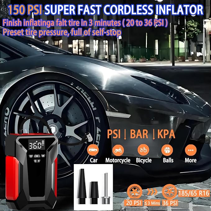 Car Jump Starter with Air Compressor, 4000A Portable Car Battery Jump Starter (8L Gas/6L Diesel), 12V Battery Charger Booster,150PSI Auto-Shutoff Tire Inflator, Portable Jumper Cables