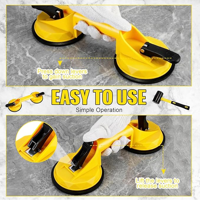 Floor Gap Fixer Tool Kit for Laminate Floor Gap Repair Aluminum Heavy Duty Suction Cup and Rubber Mallet Set for Floating Wood Floors and Moving Glasses(Yellow)
