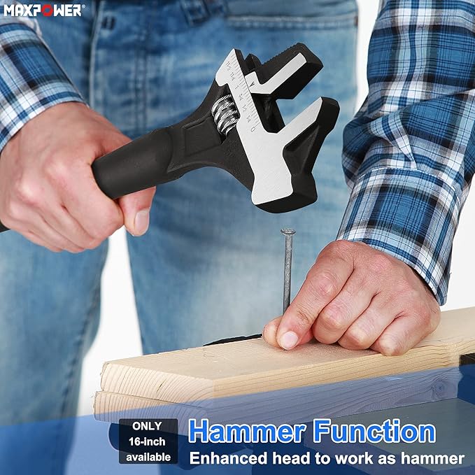 MAXPOWER 2 Pieces Spud Wrenches Set, 12 inch Adjustable Spud Wrench, 16 inch Spud Wrench with Reversible Jaw, Hammer Head