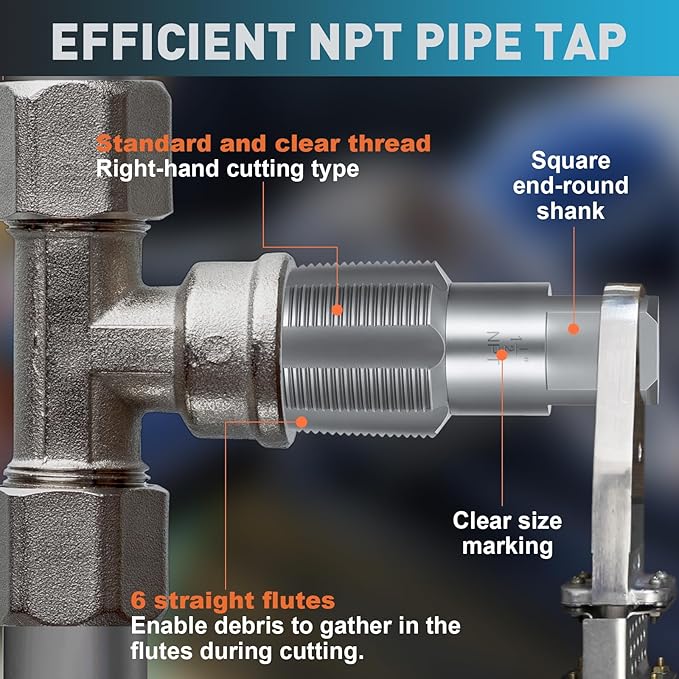 1-1/2"-11-1/2 NPT Pipe Tap Set, Precision Carbon Steel Taps Tool, Metric and Standard for Clean and Re-thread Damaged or Jam Pipe Threads in with Durable Plastic Case