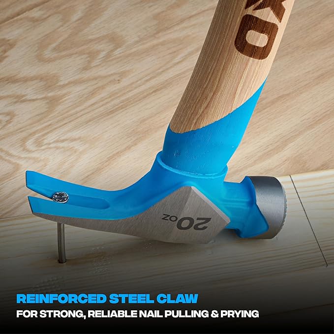 OX Tools Pro 20oz Curved Hickory Handle Hammer with TPR Rubber Hands Grip Hickory Framing Magnetic Nail Starter Curved Axe Handle Milled Face Craftsman Hammer Nail Puller Carpenter Tool OX-P087220