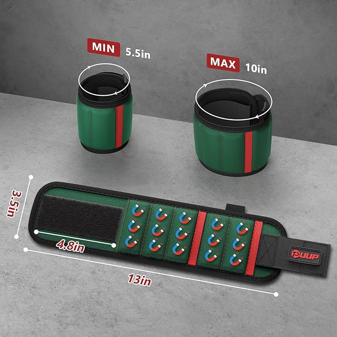 Magnetic Wristband for Tools, Tool Belt Wrist Band with 15 Powerful Magnet, Adjustable Wrist Screws Holder, Gifts for Men, Him, Dad, Stocking Stuffers for Men, Mechanics, Woodworker, Handyman