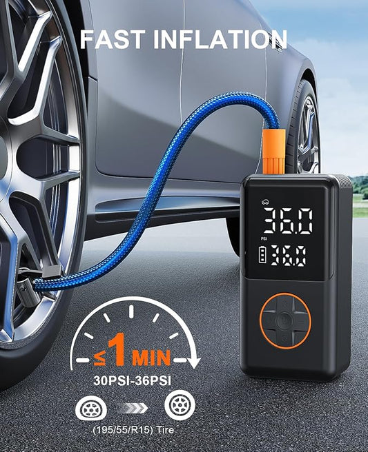 Tire Inflator Portable Air Compressor - 150PSI Electric Bike Pump, Auto Shut Off & Digital Pressure Gauge, Cordless Air Pump for Car Tires, Motorcycles, Balls with LED Light