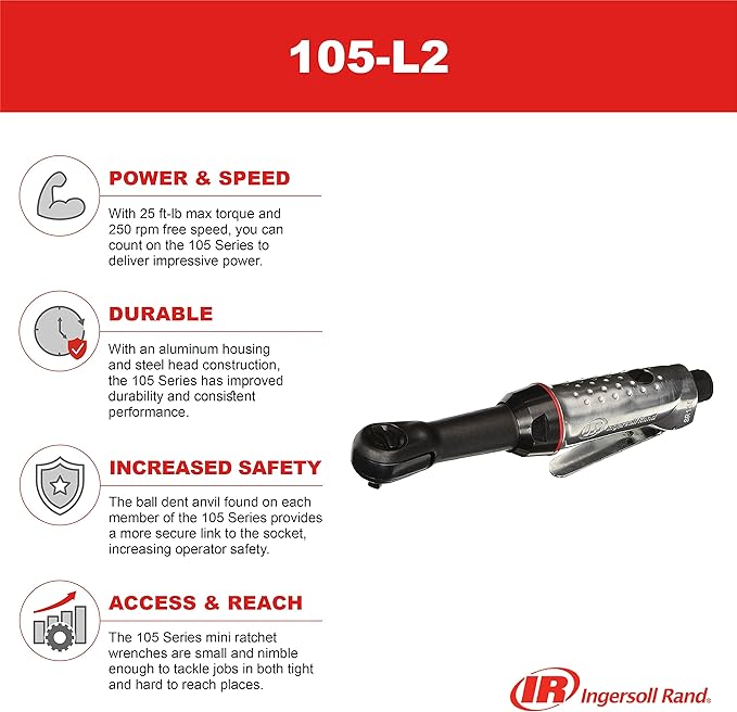 Ingersoll Rand 105-L2 1/4" Air Ratchet, Extended Length