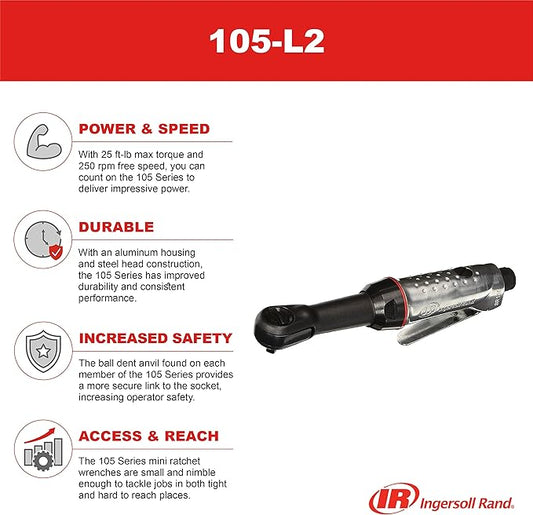 Ingersoll Rand 105-L2 1/4" Air Ratchet, Extended Length