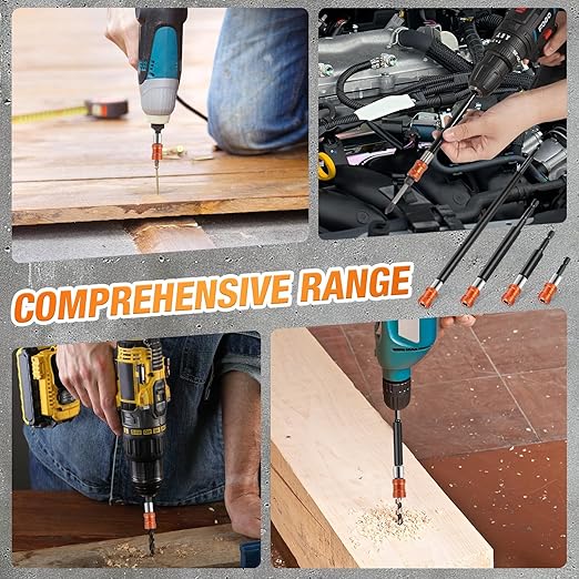 4Pcs Magnetic Drill Bit Extension Set 2-3/8", 4", 6", 12" with Aluminum Sleeve, 1/4 Inch Hex Shank Quick Release Extension Adapter Screwdriver Locking Bit Holder Extender (ORANGE)
