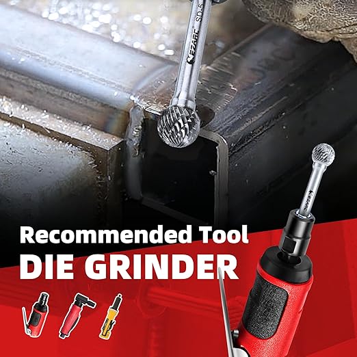 EZARC Tungsten Carbide Rotary Burr Bit, SD-5 Ball Double Cut Carbide Burr 1/4" Shank Die Grinder Cutting Burrs Bit for Metal Working & Sturdy Storage Case