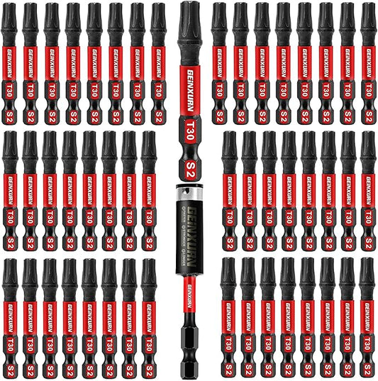 51 Pieces T30 Impact Tough Magnetic Screwdriver Bit Set, 1 In. #30 Torx Head Power Bit Set, S2 Alloy Steel T30 Star Bit with 1Pcs Impact Bit Holder