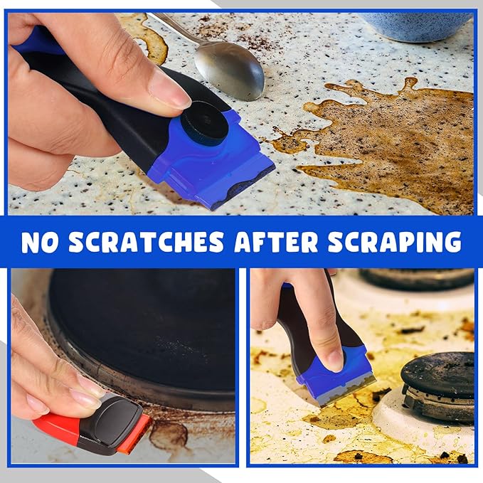 Tallew 9 Pcs Plastic Scraper Tool Sticker Plastic Razor Blade Scraper Plastic Pick Plastic Non Scratch Tool Putty Knife for Window Floor Label Removal Paint Cleaning(Dark Blue)
