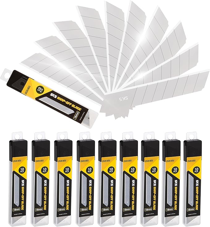 DOWELL 18mm Snap Off Blade SK5 Utility Knife Retractable Blades Box Cutter Blades (100pc)