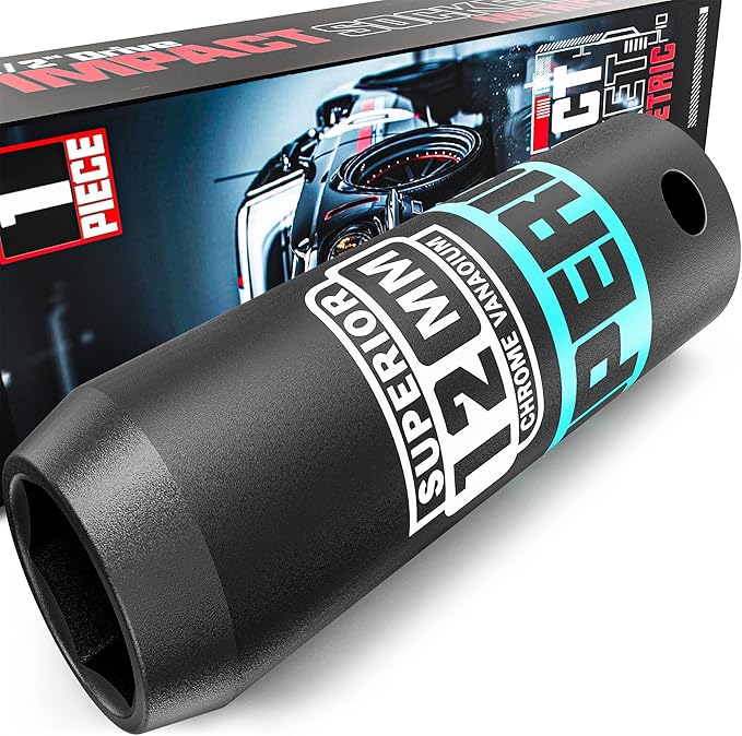 1/2" Drive Impact Socket, 12 mm Deep Socket, Metric, 6 Point, CR-V, for Automotive Maintaince, Mechanical Equipment Maintaince