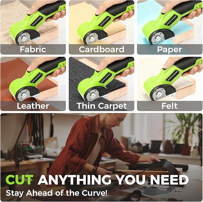 Cordless Cardboard Cutter with Safety Lock & LED ??4V Rechargeable, Extra Blade Included, Electric Box Cutter for Cardboard, Fabric Rotary Cutter for Wrapping Paper, Carpet & Leather