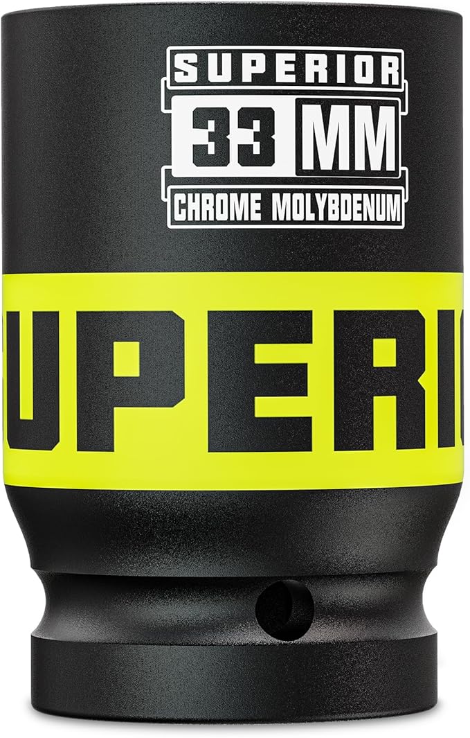 1" Drive Impact Socket, 33 mm Deep Socket, Metric Axle Nut Socket, 6 Point, CR-MO, Automotive, Truck Maintenance, Heavy Equipment Repair
