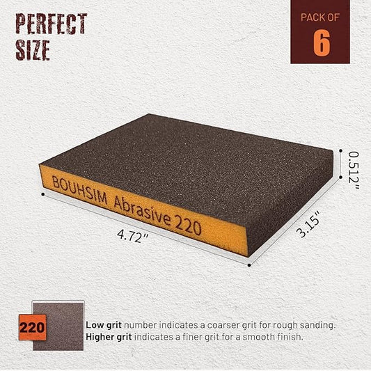 Sanding Sponge,Washable and Reusable Handmade Sandpaper Block竊똙ersatile Sanding Blocks for Wood, Drywall & Metal竊똕andpaper Blocks Pads Perfect for Smooth finishes (6 Pack 220 grit)