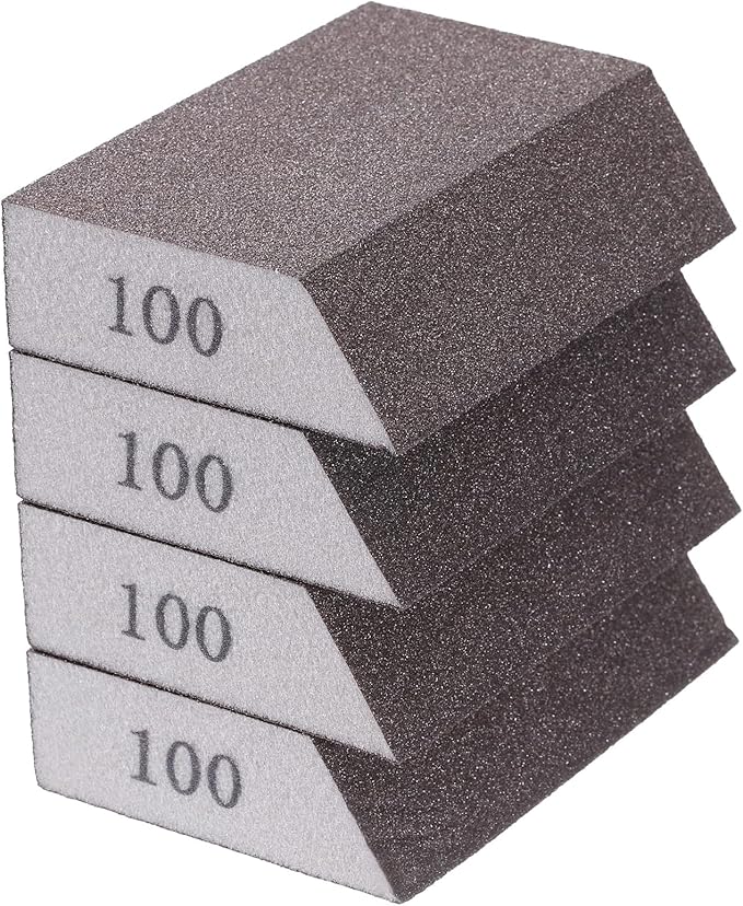 HARFINGTON 4pcs Sanding Sponge Blocks 240-320 Grit Sanding Sponge with Angled Edge 4"x2.8"x1", Washable and Reusable Foam Sanding Block for Polishing Kitchen Metal Wood Drywall Home