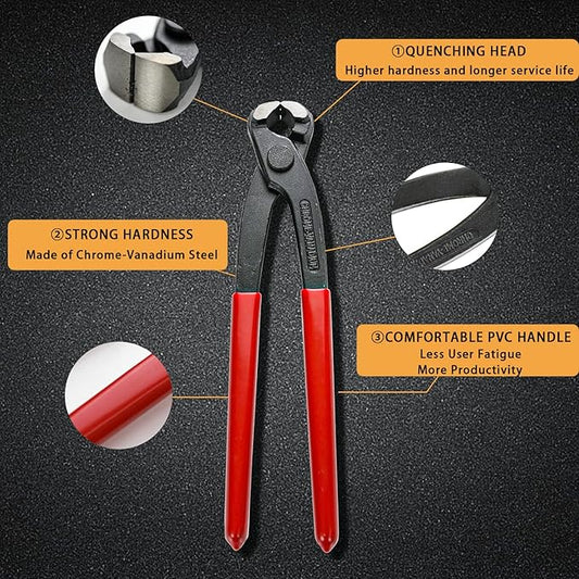 AKIHISA 9 inch Ear Clamp Pliers, Chrome Vanadium Steel Crimper Tool, Nail Remover, Pincer Crimper Tool for Pipe Hose Clamps