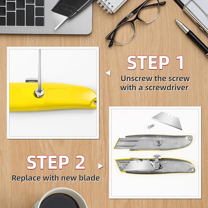 DIYSELF Utility Knife, 20 Pack Heavy Duty Box Cutter Retractable, Box Cutter Knife, Box Opener, Cardboard Cutter, Utility Knives for Garage, Home and Office, PVC Pipe Cutter (Yellow)