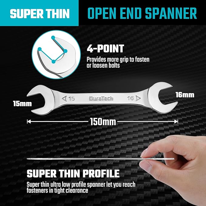 DURATECH 15 mm x 16 mm Super-Thin Open End Wrench, Metric
