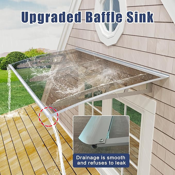 Awning for Door Entrance,32x48Inch Awnings for Doors with Sink,Window Canopy Exterior with Metal Bracket,Solid Crystal Polycarbonate Cover,UV,Rain,Snow Protection for House,Porch,Patio,Deck