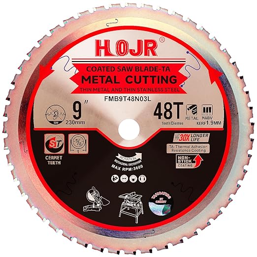 Dia 9"(230mm) 48-Tooth Arbor 1" Metal Cutting Circular Saw Blade, for Steel and Stainless Steel,The Cutting Head uses a Special Anti-Heat Sticking Coating,FMB 9 inch 48-Tooth 1" -TA