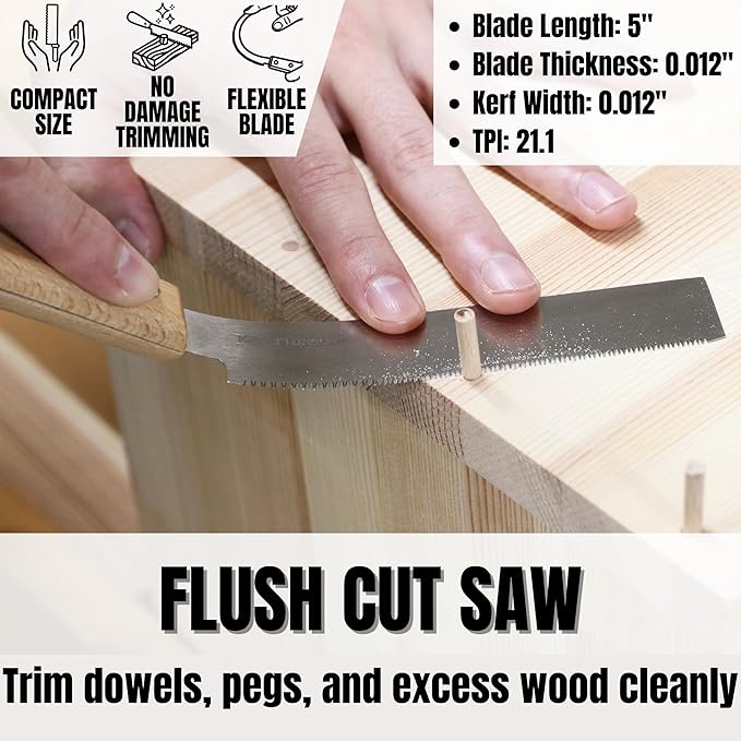 KAKURI Mini Japanese Pull Saw Set with Carrying Case - Ryoba Double Edge 5", Flush Cut 5", Dozuki Dovetail Fine Cut 5", Keyhole 3" - Made in Japan