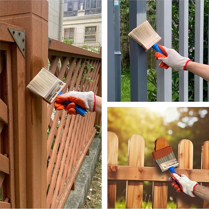 Deck Stain Brush, 6 Inch Deck Paint Brush with Threaded Handle for Extension Pole, Wide Large Brushes for Staining Wood, Fence, Walls, Lime Wash Paint Brush